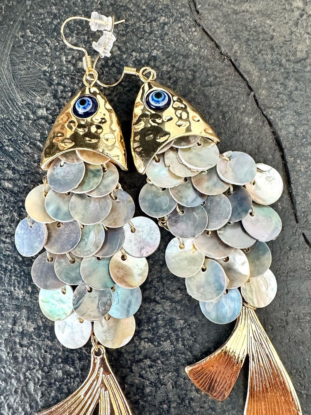 Abalone Shell Fish Statement Earrings